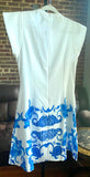 WHITE DRESS WITH BLUE  BAROQUE PATTERN PRINT